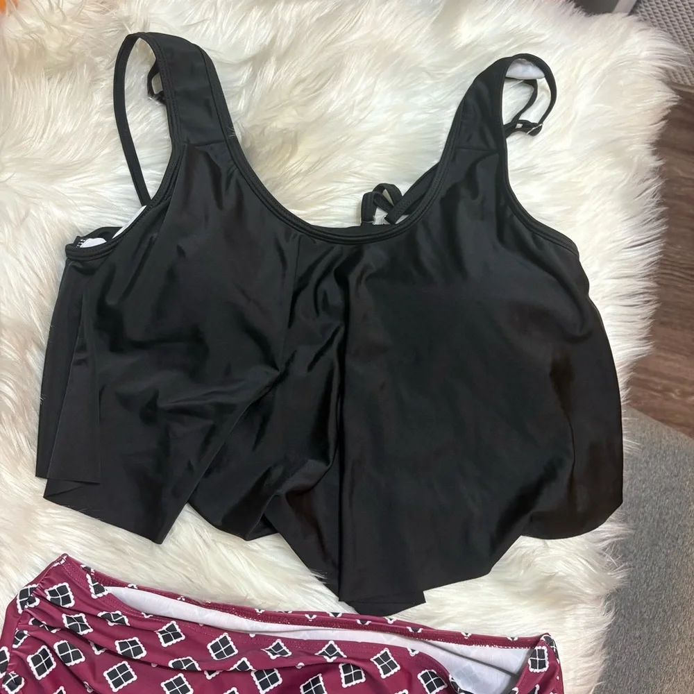 Black and Wine Women's Swimsuit - Picture 4 of 7